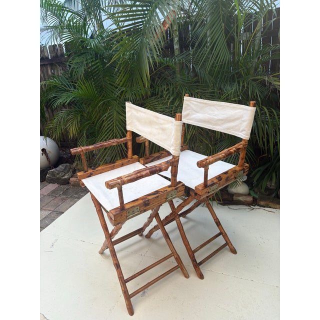 1950s Tortoise/Burnt Bamboo Director's Chairs For Sale - Image 9 of 10