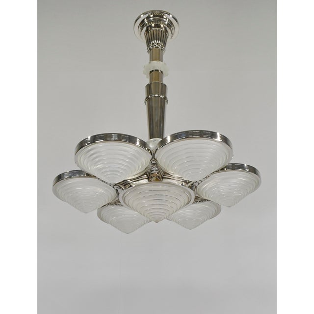 Metal French Art Deco Chandelier by Georges Leleu - 1930 France For Sale - Image 7 of 17