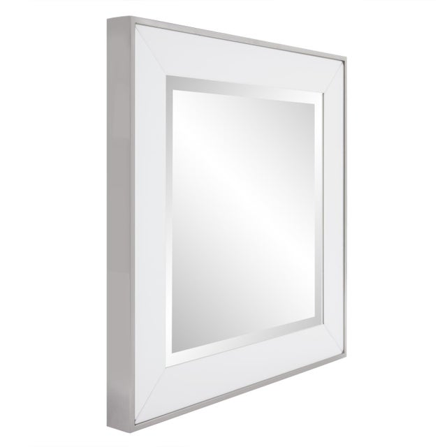 Contemporary Square Devon Mirror in White For Sale - Image 3 of 9