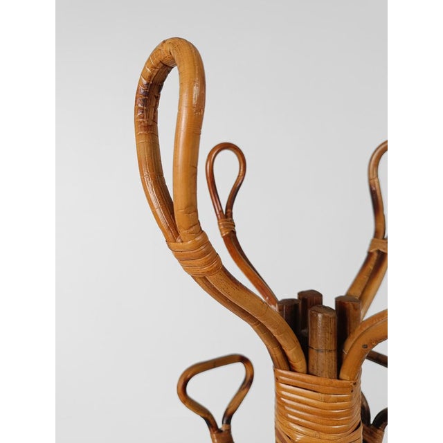 Mid-Century Bamboo Cane & Rattan Coat Rack Stand, Italy, 1950s For Sale - Image 6 of 18