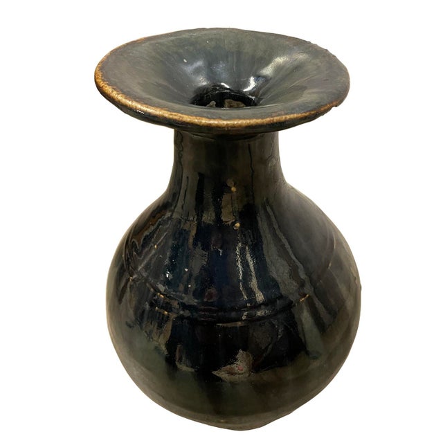 Ceramic Early 20th Century Chinese Black Glaze Pottery Vase For Sale - Image 7 of 8