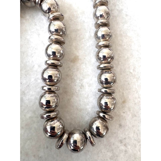 American Vintage Sterling Silver Native American Beaded Necklace For Sale - Image 3 of 3