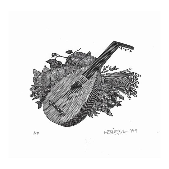 1989 Paul Ritscher Lute Autumn Wood Engraving For Sale