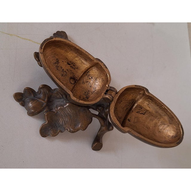 Antique Art Nouveau Lidded Box in the Shape of an Acorn on a Bronze Leaf, 1900s For Sale - Image 4 of 7
