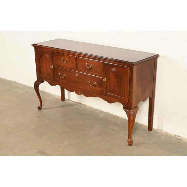 Queen Anne Ethan Allen Georgian Solid Cherry Wood Sideboard Credenza or Buffet For Sale - Image 3 of 17