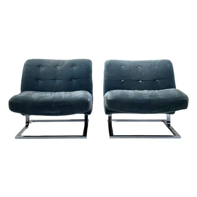 1970s 1970s Craft Associates Wave Style Lounge Chair With Chrome Base-A Pair For Sale - Image 5 of 6