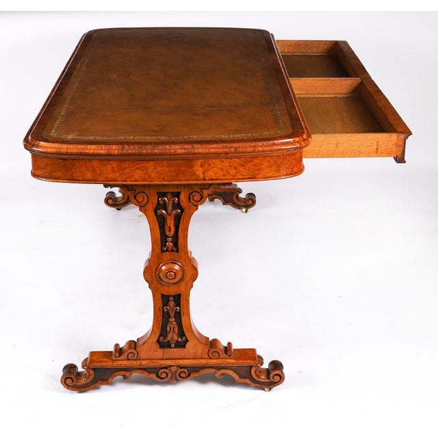 Gold Antique Victorian Pollard Oak Writing Table Desk in the Manner of Gillows, 19th Century For Sale - Image 8 of 17
