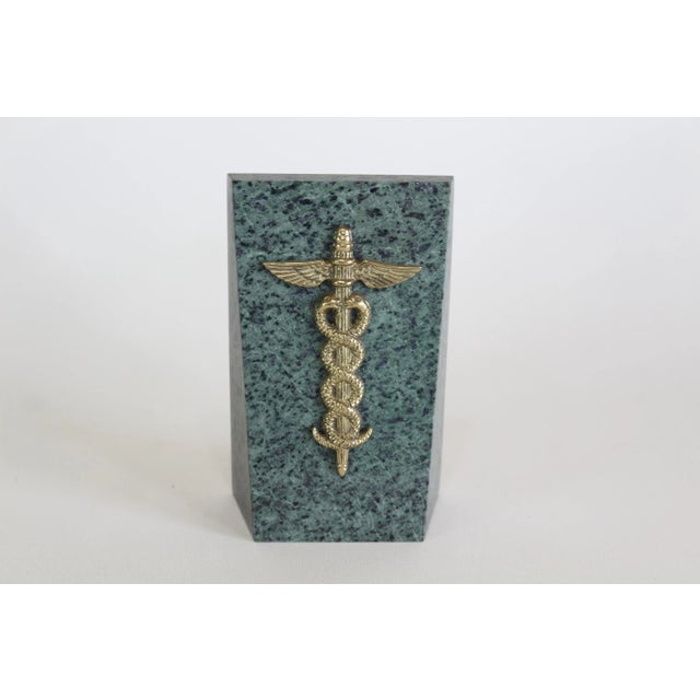 Mid-Century Modern Vintage Pair of Quartzite Bookends With Brass Accents For Sale - Image 3 of 5