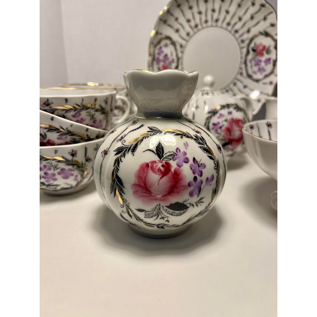 RARE USSR Lomonosov 22kt Gold Trim Hand painted Porcelain Tea Set Rare Floral Pattern Total 22 pieces: 6 tea cups 4...