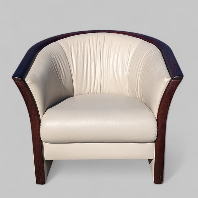 1970s Ekornes Rosewood and Cream Leather Barrel Armchair For Sale - Image 4 of 17