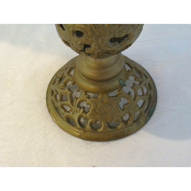 1970s Ornate Indian Brass Candle Holder For Sale In West Palm - Image 6 of 7