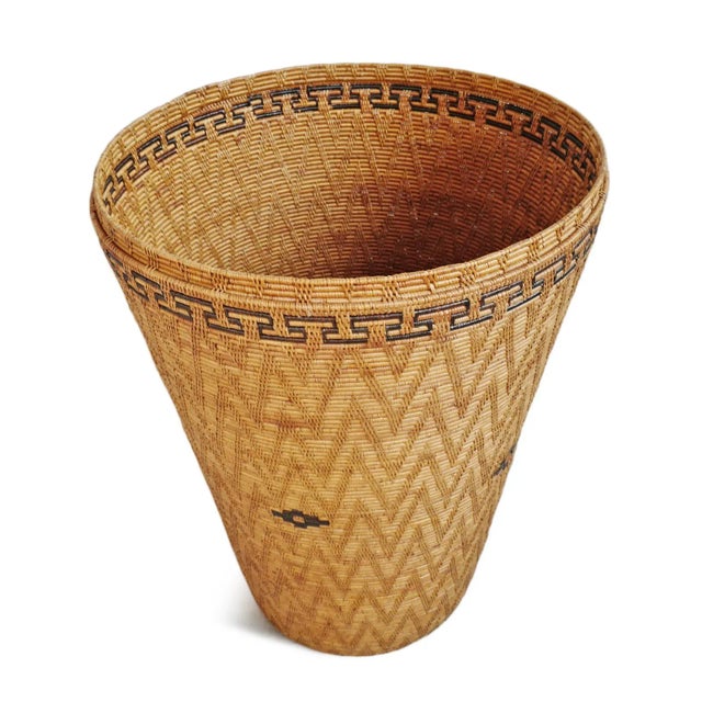 Wood Large Vintage Sumatra Tribal Boho Woven Basket W/Lid For Sale - Image 7 of 12