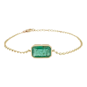 Bezel Set Emerald in 18k Yellow Gold Link Chain Bracelet