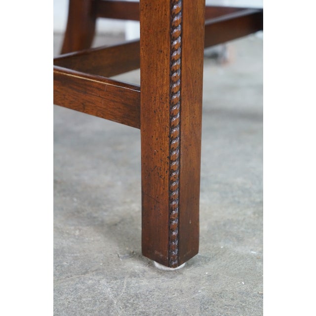 6 Late 20th Century Maitland Smith Chippendale Pierced Mahogany Dining Side Arm Chairs Silk Seats For Sale - Image 15 of 18