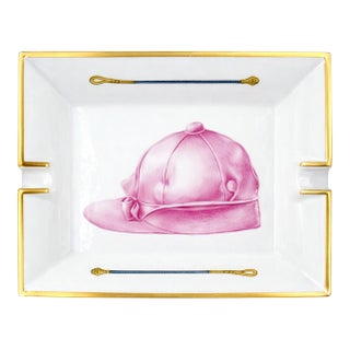 Vintage Hermes Paris Porcelain Pink Jockey Cap Equestrian Ashtray Dish For Sale