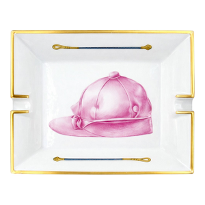 Vintage Hermes Paris Porcelain Pink Jockey Cap Equestrian Ashtray Dish