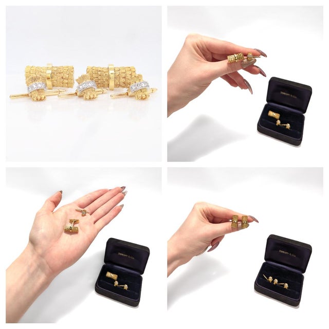 A very fine, vintage gold & diamond dress set. By Tiffany & Co. Comprising a pair of cufflinks and 3 collar studs or...