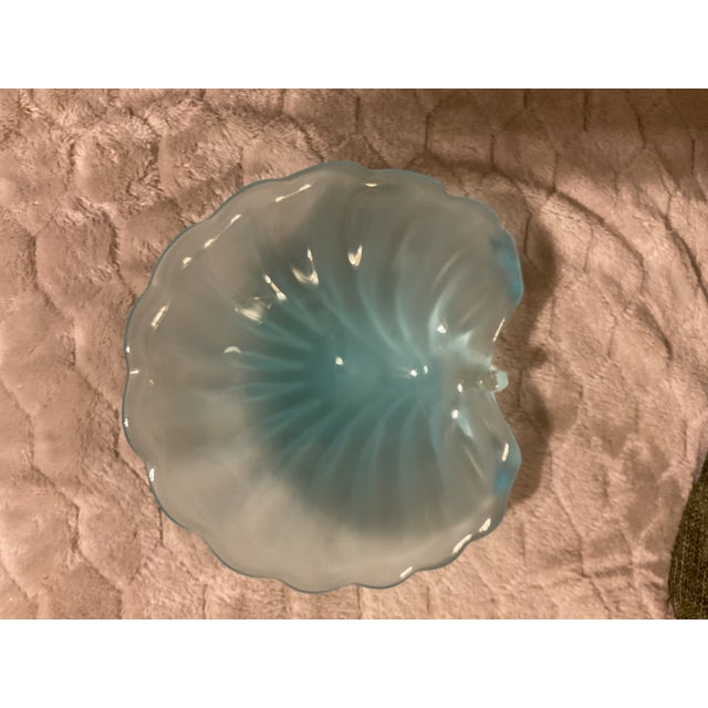 Glass Murano Hand Blown Opalescent Blue Italian Art Glass Seashell Shaped Bowl For Sale - Image 7 of 8