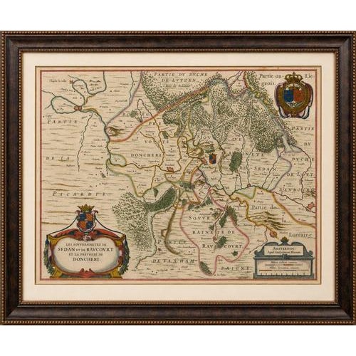 Title: Antique Blaeu Map of Sedan & Donchery France, c. 1642 Hand Color : A finely engraved and beautifully hand-colored...