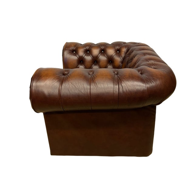 Wood English Chesterfield Brown Leather Club Chair For Sale - Image 7 of 11