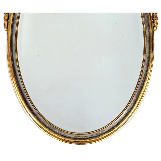 Share Vintage Italian 20th C Carved Wood Parcel Gilt & Silver Oval Wall Mirror For Sale - Image 10 of 15