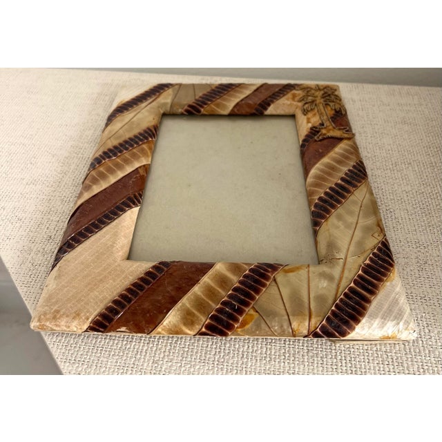 Faux Leather Picture Frame With Palm Tree For Sale - Image 4 of 6