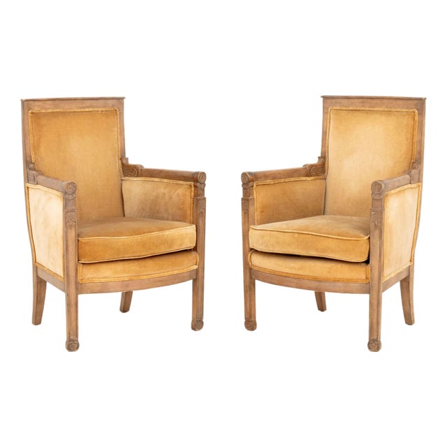 Pair of Restauration Style Fruitwood Bergeres For Sale