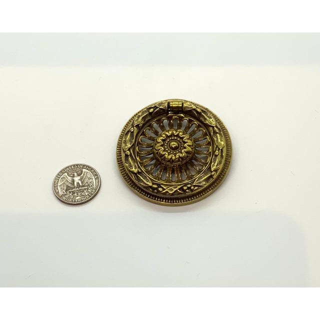 2010s Henredon Large Pull With Decorative Backplate Antique Brass Finish For Sale - Image 5 of 5