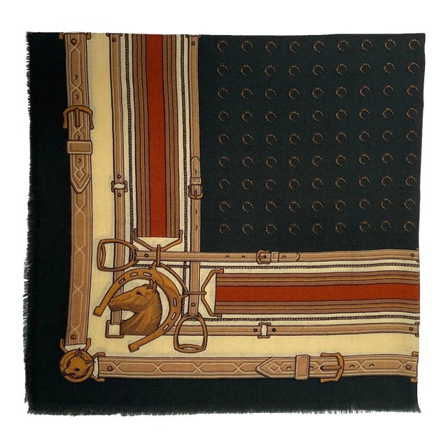 1980s Ralph Lauren Equestrian Themed Wool Challis Scarf - For Sale