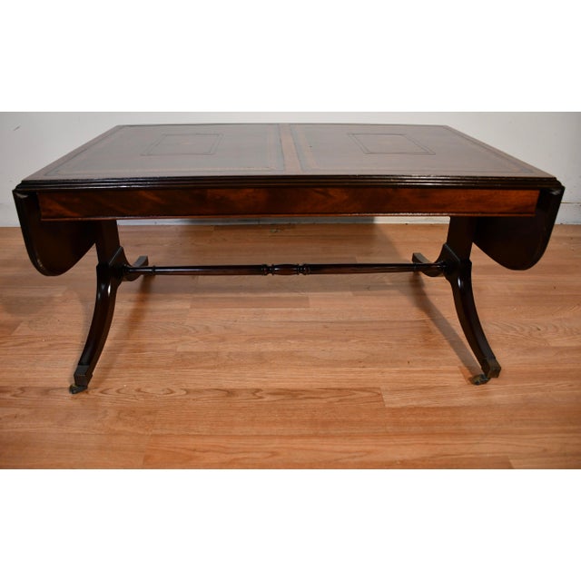 1930 Heritage Henredon English Regency Mahogany & Leather Top Coffee Table For Sale - Image 10 of 17