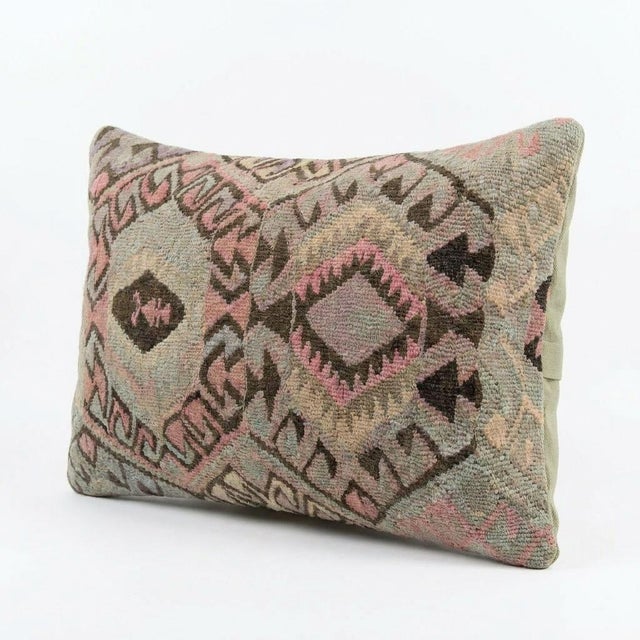 Mid-Century Modern Bohemian Kilim Lumbar Pillow Cover 16'' X 24'' For Sale - Image 3 of 4