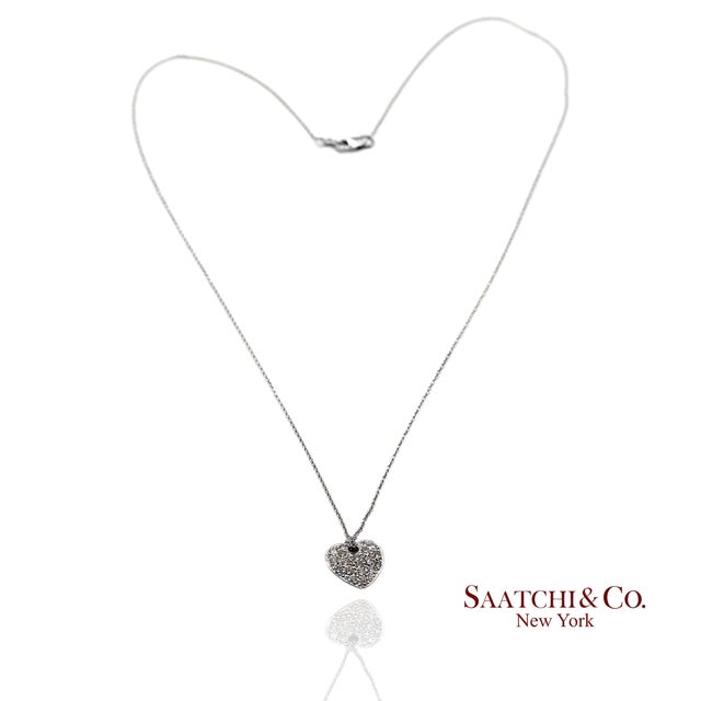 Early 21st Century 18k(750) White Gold Natural Diamond Heart Shape Pendant Necklace With Chain For Sale - Image 5 of 11