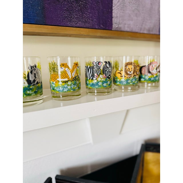 The cutest glasses!! Set of six! Handpainted Dorothy Thorpe safari or jungle rocks glasses. No chips or cracks! Leopard,...