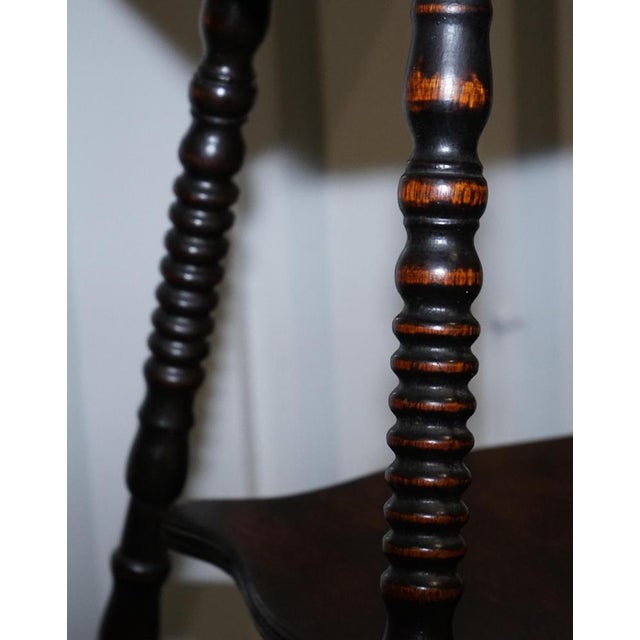 Wood Antique Victorian Tiger Oak Side Table with Cast Iron Feet For Sale - Image 7 of 18