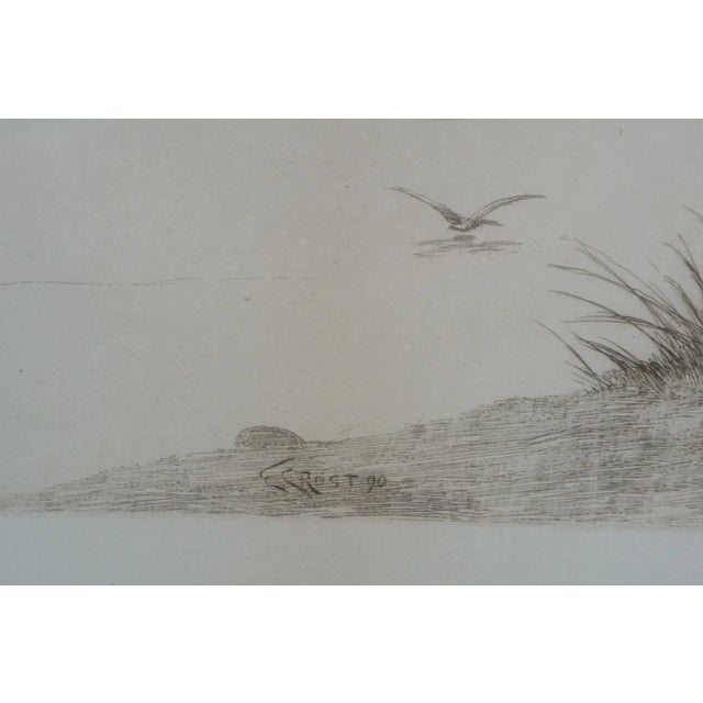 Antique Ernest C Rost Country Lake House Cottage Canoe Landscape Etching 39" For Sale - Image 10 of 12