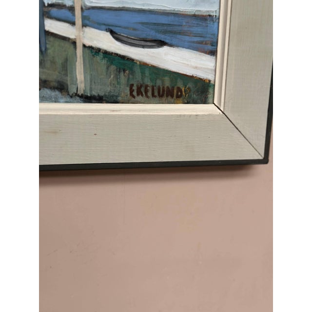 Ivar Ekelund, Coastal Landscape with Beached Boats, 1950s, Oil on Panel, Framed For Sale - Image 7 of 14