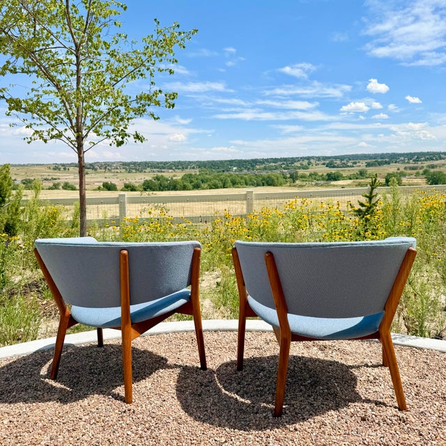 Early Nanna Ditzel ND83 lounge chairs produced by Søren Willadsen of Denmark starting in 1952. These examples feature...