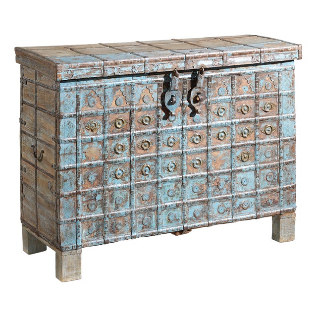 Indian Pithara Blue Storage Chest, 1940s For Sale