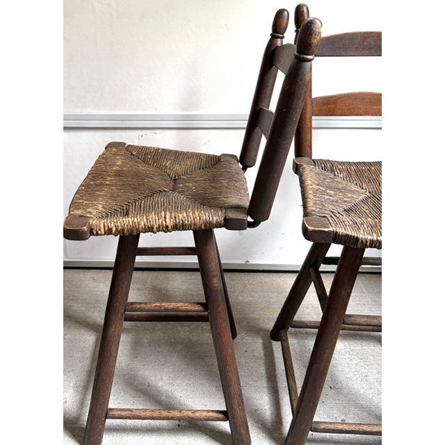 Mid-Century Modern Pair Mid Century Wood and Rush Seat Swivel Bar Stools, Counter Stools For Sale - Image 3 of 6