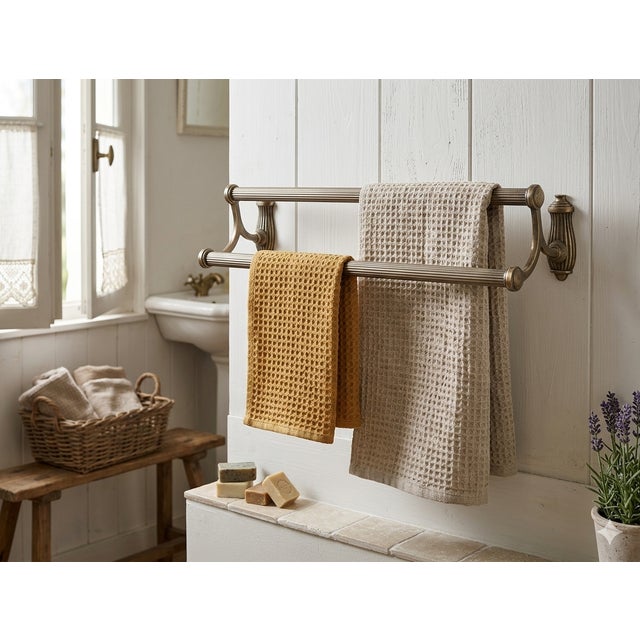 Vintage 1970s Double Wall-Mounted Towel Rack An elegant and authentic piece to add character to your bathroom 2 parallel...