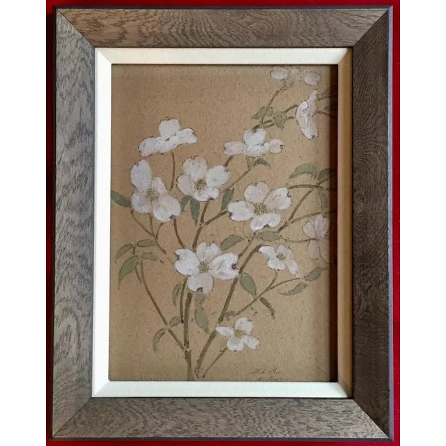 Mid-Century Modern 1907 Gouache Flower Painting of Dogwood Branches For Sale - Image 3 of 11
