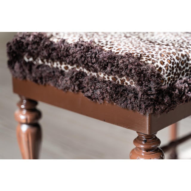 1930s Vintage Leopard Bottle Brush Fringed Turned Leg Bench For Sale - Image 4 of 8