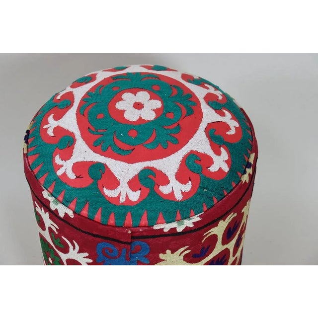 Wood Vintage Oriental Stool with Suzani Upholstery, 1950s For Sale - Image 7 of 11