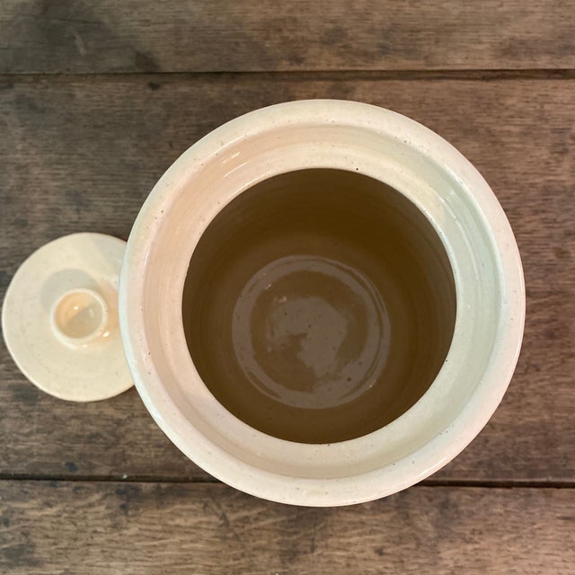 Mid 20th Century Vintage Signed Marshal Pottery Stoneware Crock Jar and Lid With Double Cobalt Stripes For Sale - Image 5 of 12