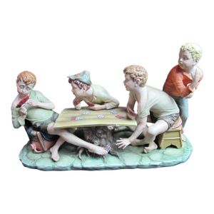 Capodimonte Large Porcelain Cheaters Boys Playing Cards Signed Pucci Figurine