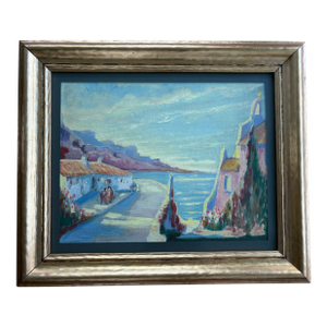 1977 French Côte D’Azur Oil Seascape Painting in Vintage Gold Frame
