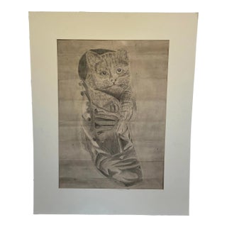 Cat-In-Boot Drawing Unframed. For Sale