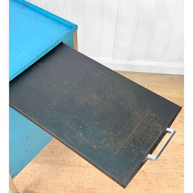 Vintage Industrial Blue Steel Rolling Cart Cabinet For Sale - Image 12 of 15