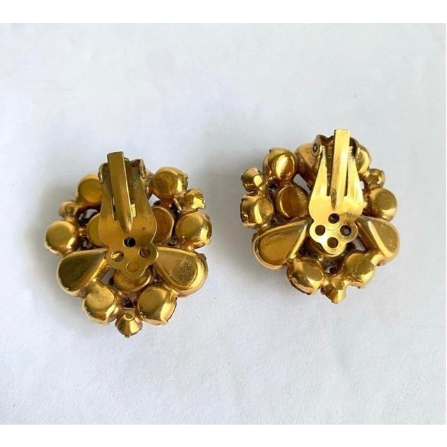 Bronze Kramer Necklace & Clip on Earrings Demi Parure Vintage 50s Pearl Rhinestone Aurora Borealis Crystal Signed For Sale - Image 8 of 12