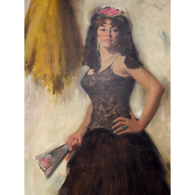 This is an oil on canvas painting. It is titled “Spanish Dancer” by Samuel Edmund Oppenheim. It depicts a gorgeous Spanish...